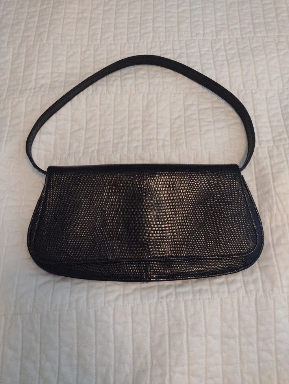 Ann Taylor Clutch Bag Detachable Shoulder Strap Lizard Embossed Black Vintage?